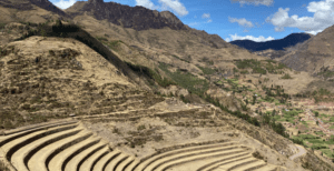 A picture of some Inca agricultural terraces that can be found near the Raqchi Incan Site. 