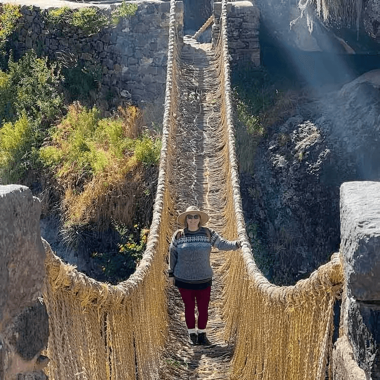 A person on a rope bridge 