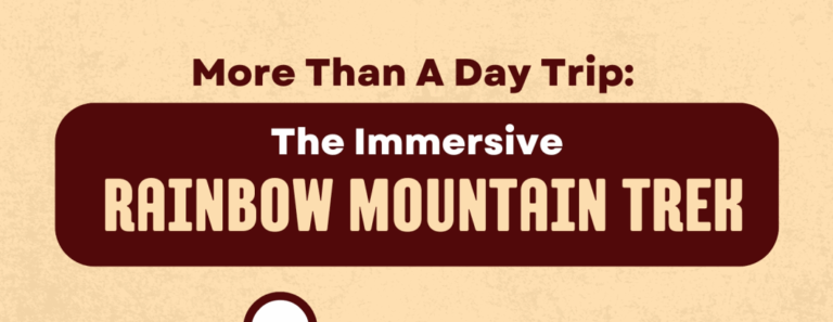 The immersive Rainbow Mountain trek infographic title with bold text on a beige background