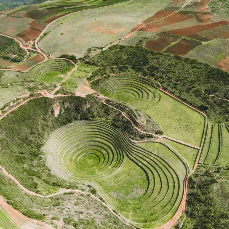 Green landscape with rounded hills near Cusco, Peru